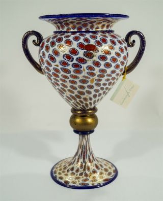 Gambaro & Poggi Murano Signed Monumental Millefiori Aventurine Centerpiece Vase
