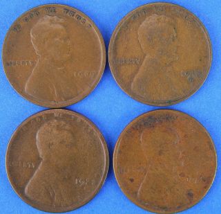 Lincoln Wheat Cent 1910s 1909vdb 1922d 1924d United States 4 One Cent Coin