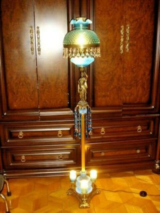 Fenton Unique Old Blue Hobnail Opalescent 6 Bulbs Floor Lamp Gwtw