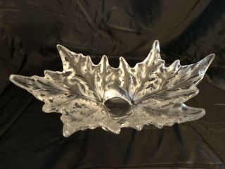 Lalique Champs Elysees Large Centerpiece French Crystal Bowl Signed 18”Leaves 2