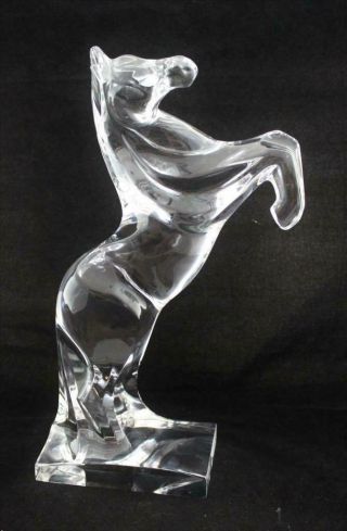 Daum French Crystal Horse Rearing Pate De Verre Figurine,  Clear,  13 1/4 " Tall