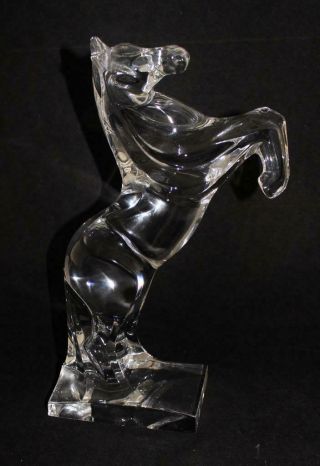Daum French Crystal Horse Rearing Pate de Verre Figurine,  Clear,  13 1/4 