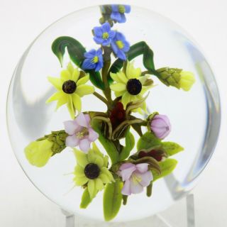 Large Marvelous Paul Stankard Mixed Wild Flower Bouquet Art Glass Paperweight