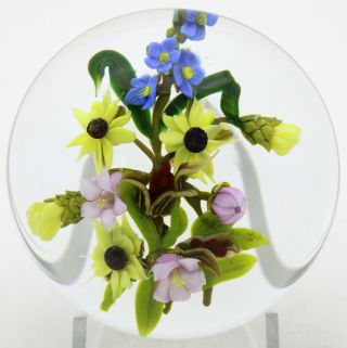LARGE Marvelous PAUL STANKARD Mixed WILD FLOWER BOUQUET Art Glass PAPERWEIGHT 2