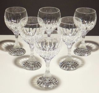 6 Baccarat Crystal Massena Claret Wine Glasses Signed 6 3/8 "