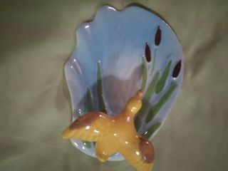 Vintage Ceramic Zanesville Soap Dish With Duck On Edge Of The Pond
