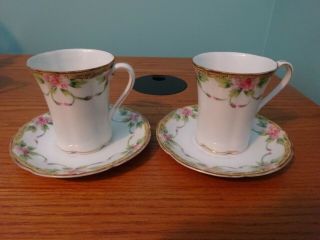 Vintage Nippon Hand Painted Chocolate Cups & Saucers