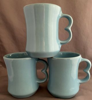 3 Vintage Frankoma Pottery C9 Coffee Mug Cup Trigger Finger Light Blue