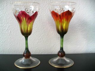 2 - Theresienthal Art Nouveau Transparent Flower Form Wine Glass
