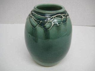 Vtg Studio Art Pottery Green Glazed 6 " Vase Made By Artist Signed Mudpuppy