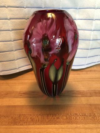 Charles Lotton Multi Flora Art Glass Vase - Hand Blown And Signed