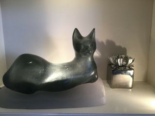 Daum Pate De Verre Crystal Douce Recumbent Cat On Base Sculpture Claude L 