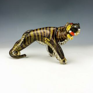 Vintage Murano Alfredo Barbini - Venetian Glass Gilt Decorated Tiger Figure