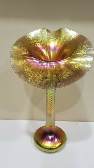 Large Lundberg Studios Iridescent Jack In The Pulpit Glass Vase,  13 Inches