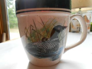 Folk Craft Stoneware Loon Lake By Scotty Z Large Coffee Tea Mug Cup