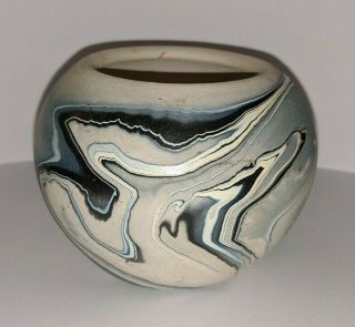 Vintage Nemadji Usa Handmade Art Pottery Blue Swirl