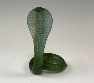 Signed Daum France Green Pate De Verre Cobra Snake Figure