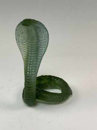 Signed Daum France Green Pate De Verre Cobra Snake Figure 2