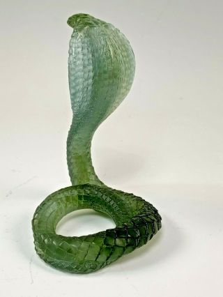 Signed Daum France Green Pate De Verre Cobra Snake Figure 3