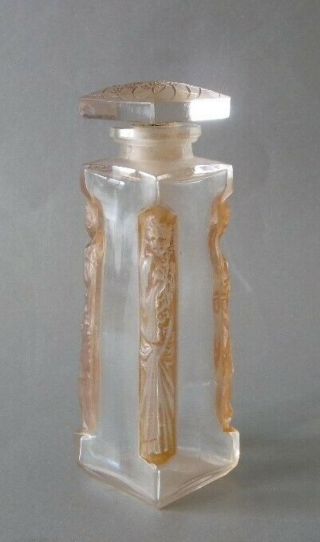 R Lalique Clear,  Frosted & Sepia Stain Glass Perfume Bottle " Ambre D 