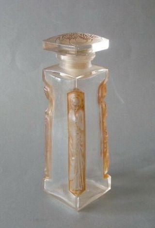 R LALIQUE CLEAR,  FROSTED & SEPIA STAIN GLASS PERFUME BOTTLE 