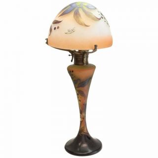 Charming Emile Galle Art Glass Cameo Table Lamp,  Fourth Quarter Of 19th Century