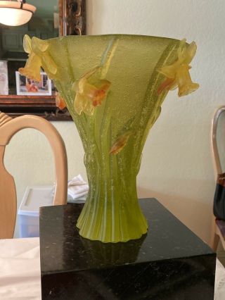 Daum Nancy Art Glass Crystal Jonqiuilles Daffodils 10 " Tall Large Vase