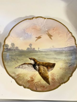 Limoges France Coronet Hand Painted Game Bird Plate Charger Antique Sw Biarritz