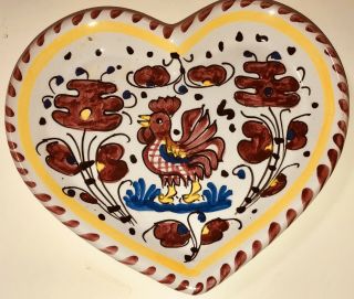 Vintage Italian Deruta Red Rooster Hand Painted Ceramic Heart
