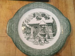 The Old Curiosity Shop 11.  5 " Handled Tabbed Serving Cake Plate Green Royal