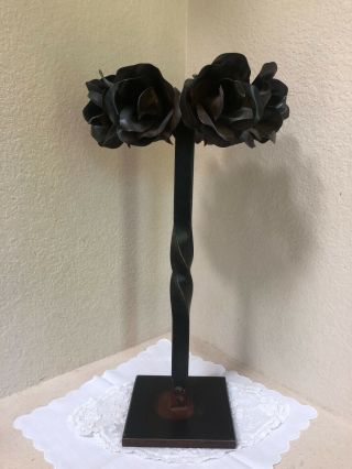 Jan Barboglio Tall Heavy Forged Iron Rose Candelabra / Candle Holder