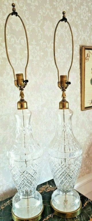 Waterford Crystal Tramore Vintage Table Lamps Pair 36 " Tall 3 Way Signed