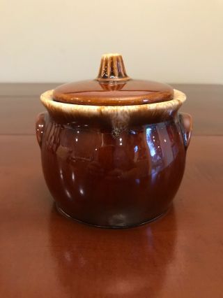 Vintage Hull Pottery Brown Drip Glaze Bean Pot Crock Oven Proof Usa W/ Lid