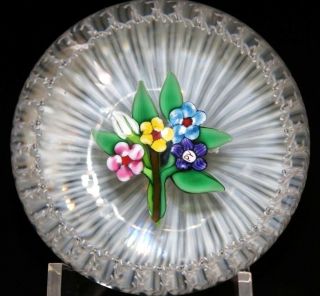 DELICATE Paul YSART Colorful FLOWER BOUQUET Latticino Bowl Art Glass PAPERWEIGHT 2