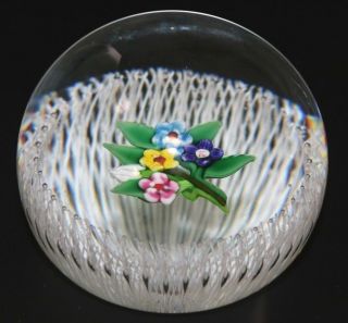 DELICATE Paul YSART Colorful FLOWER BOUQUET Latticino Bowl Art Glass PAPERWEIGHT 3