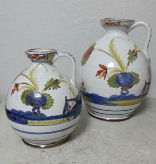 Pretty Pv Jugs / Pitchers Peasant Village Italy Hand Painted