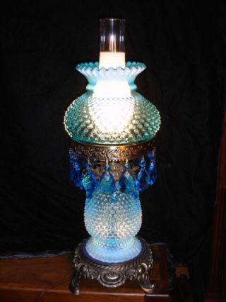Fenton Blue Color Opalescent Hobnail Lamp,  Limited Edition Gwtw