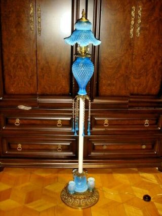 Fenton Unique Old Blue Hobnail Opalescent 6 Bulbs Floor Lamp
