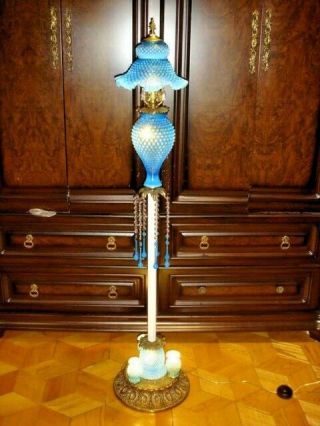 FENTON UNIQUE OLD BLUE HOBNAIL OPALESCENT 6 BULBS FLOOR LAMP 2