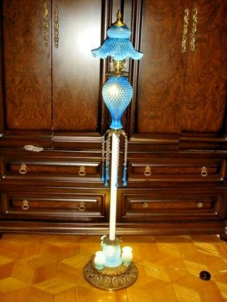 FENTON UNIQUE OLD BLUE HOBNAIL OPALESCENT 6 BULBS FLOOR LAMP 3