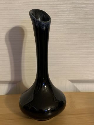 Vtg.  Mcm Van Briggle Bud Vase Black & Blue Drip Glossy Glaze Art Pottery - 7 "