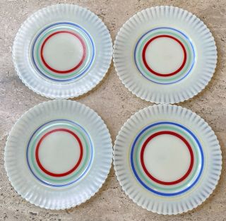 4 Macbeth Evans Petalware Cremax W/ Primary Color Bands 8 " Lunch Plates Stripes