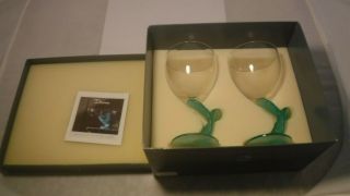 2 Daum Pate De Verre Crystal Cactus 6 3/8 " Wine Glasses Hilton Mcconnico Boxed