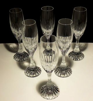 6 Baccarat Crystal Massena Champagne Flutes Glasses Signed 8 1/2 "