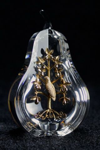 Steuben Glass Paperweight Partridge in a pear tree 18k gold Sculpture 2