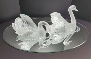 Lalique French Crystal Cygnes Swans W/ Mirror Signed Sculpture