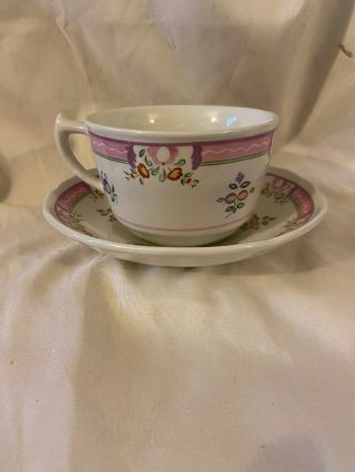Laura Ashley Alice China Cup & Saucer Pink & Green Floral Pattern England