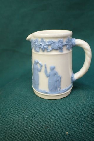 Wedgwood Miniature Jasperware Pitcher Reverse Blue On White Classical Figures