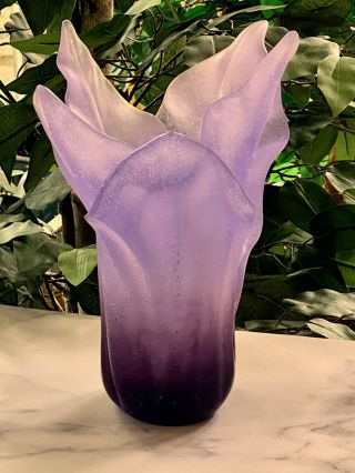 Daum Tulip Vase - Pate De Verre Crystal - Lilac 9 " Signed Authentic