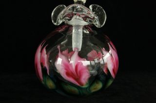 STUNNING LARGE LOTTON ART GLASS CASED PINK WHITE FLORAL 1998 PERFUME BOTTLE 3